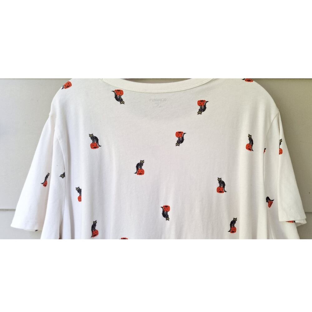 Old Navy Women's Halloween Black Cat Pumpkin 100% Cotton White T Shirt XXL - Picture 9 of 10